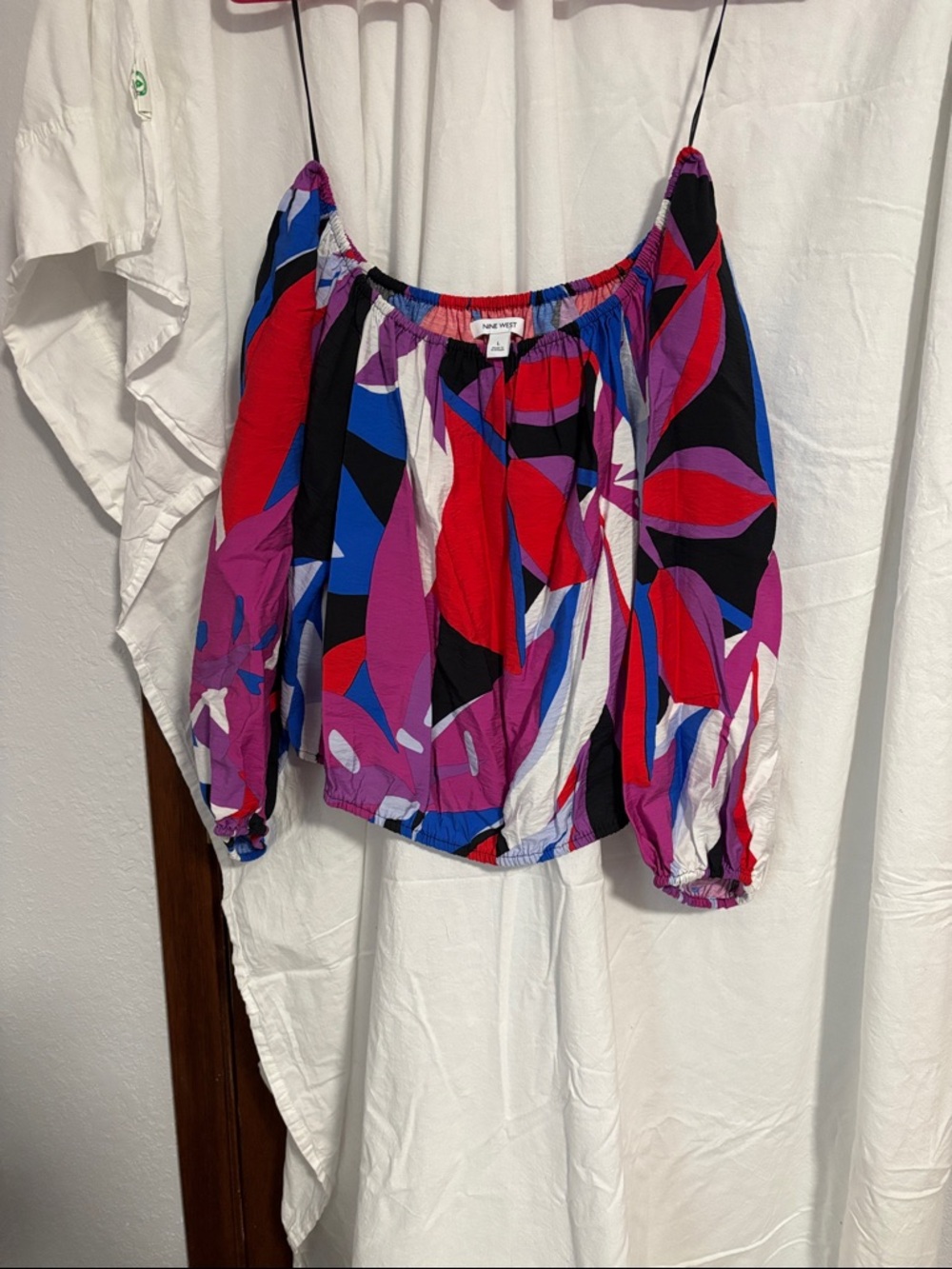 Nine West Colorblock Off-Shoulder Top in Red, Purple & Blue